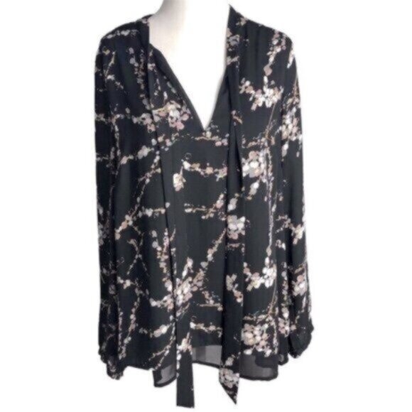 DR2 Black Floral Corpcore Business Casual Blouse Medium - Picture 1 of 5